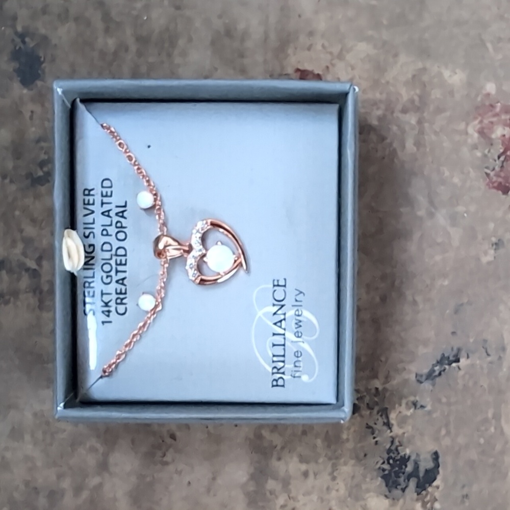 Brilliance Fine Jewelry rose gold plated opal necklace and earrings set